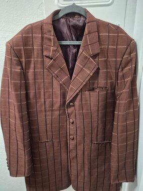 Falcone Mens Brown Plaid 4-Button Suit Blazer Jacket Made In Korea Size 42R